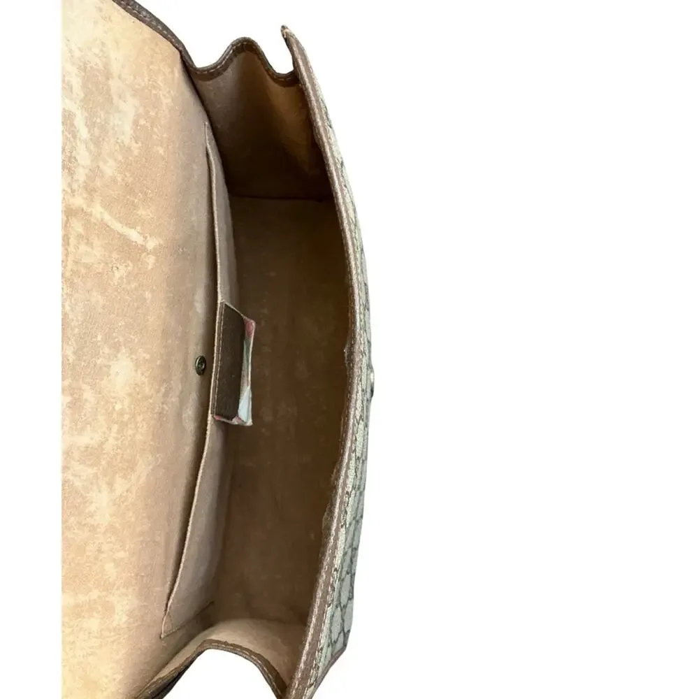 Gucci Beige GG Supreme Canvas Clutch with Brown Trim and Green-Red Web